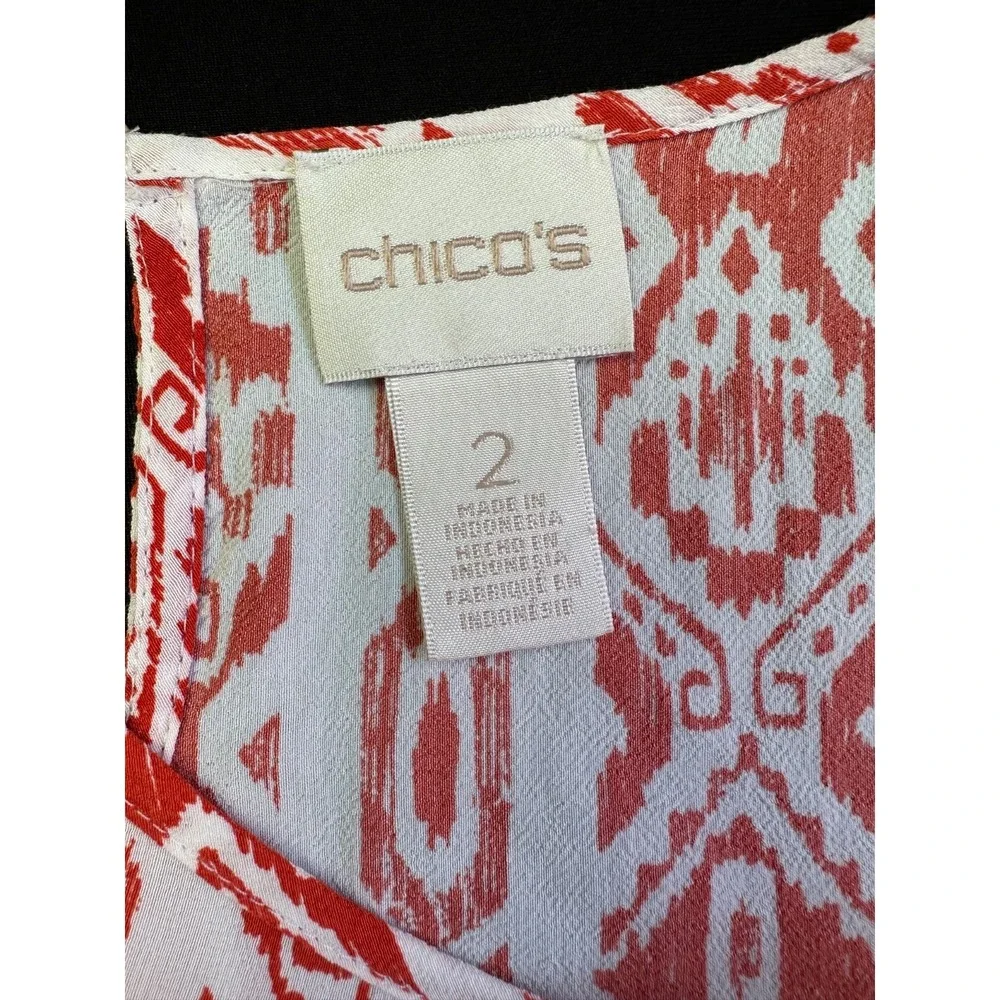 Chicos Sz 2 (L/12) Tunic Top Dress Sleeveless Batik Artsy Layered Coastal Resort